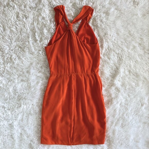 ✨SUMMER SALE✨ Orange Silk Halter Party Dress - Small - Picture 2 of 4